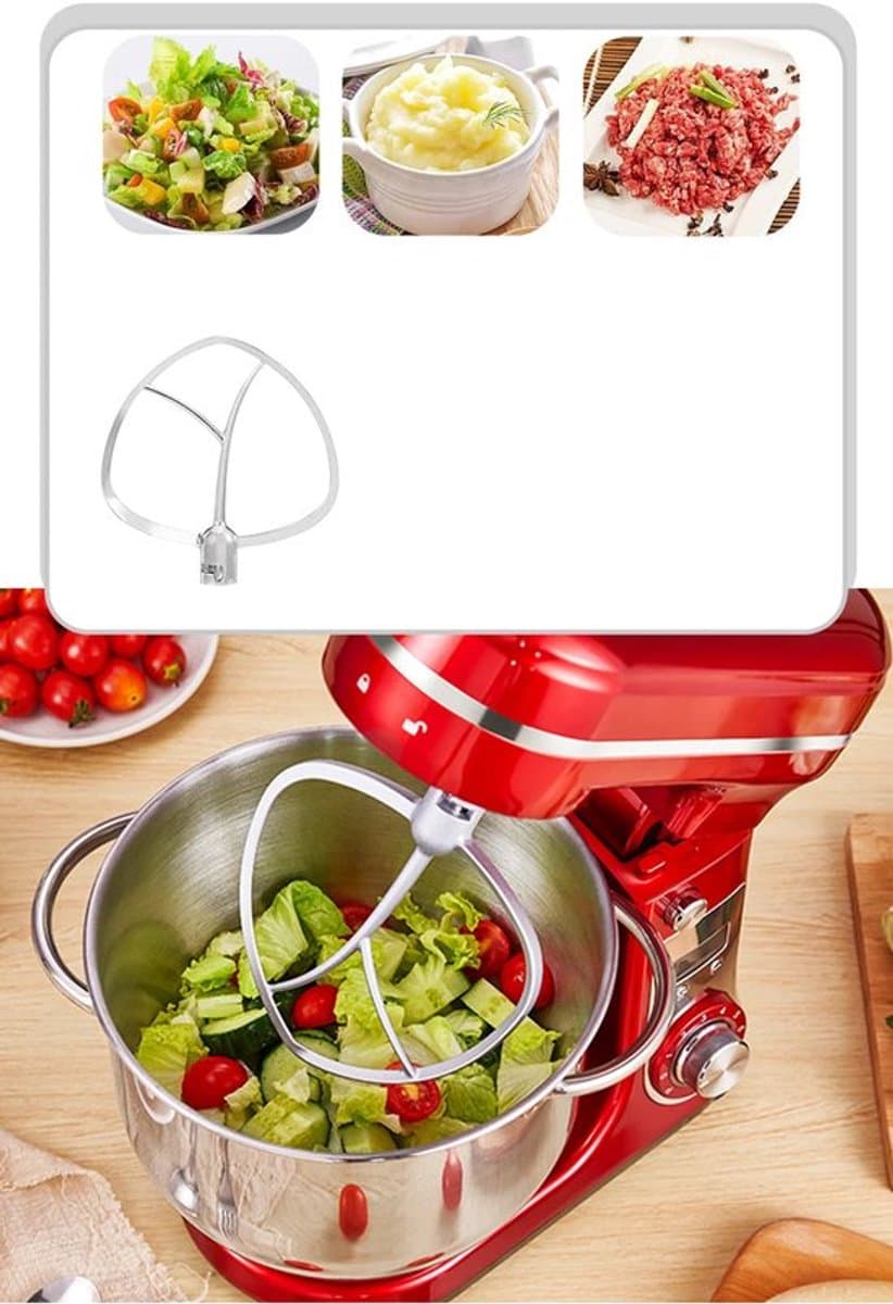 Keukenmixer – Keukenmachine - Keukenrobot - Foodprocessor - 6L - 2000W - Krachtige & Stille Motor – 6 Snelheden – Met Roestvrijstalen Kom – Metal Gray — afbeelding 1