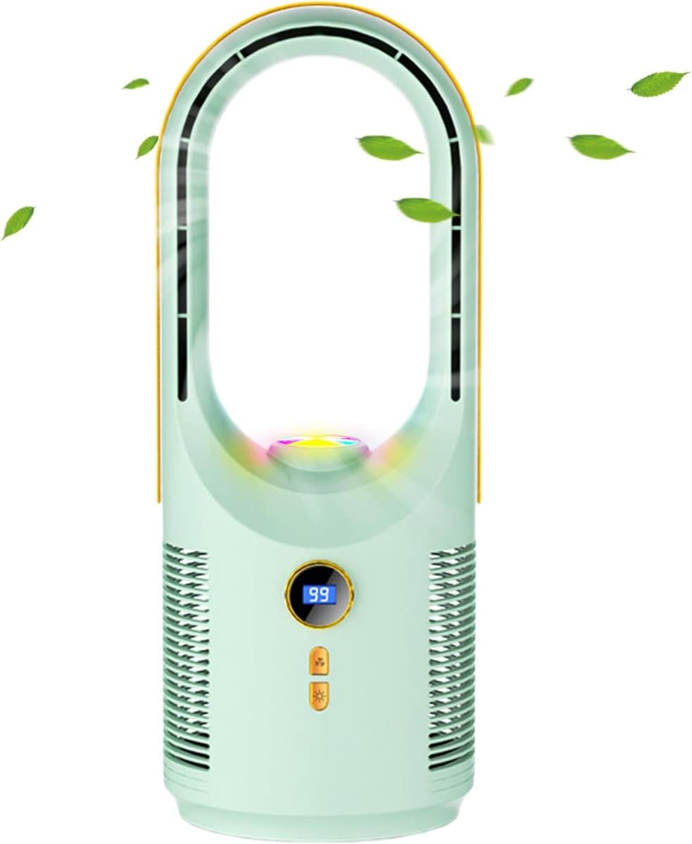 Ventilator zonder bladen - Tafelventilator Bureauventilator - Persoonlijke verkoeling - 5 snelheden - 34x14x34 cm - Groen — afbeelding 1
