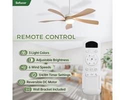 Plafondventilator met LED stil en dimbaar - afstandsbediening - 6 snelheden - zomer/winterfunctie - 132 cm