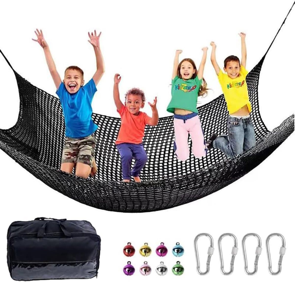 klimnet voor kinderen buiten, 4 mm dik touw, gaten van 4 cm, voor valbescherming buiten, speelplaats, buiten en binnen (zwart, 2 x 3) — afbeelding 1