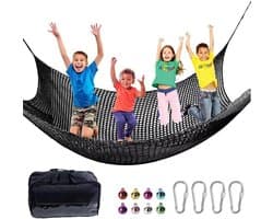 klimnet voor kinderen buiten, 4 mm dik touw, gaten van 4 cm, voor valbescherming buiten, speelplaats, buiten en binnen (zwart, 2 x 3)