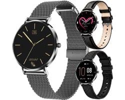 Synyq Liva AMOLED Smartwatch Dames – 40mm – 3 Bandjes - Horloge Dames – Stappenteller - Sporthorloge Dames - Hartslagmeter - Bloeddrukmeter - Slaapmonitor - Geschikt voor iOS/Android - Black