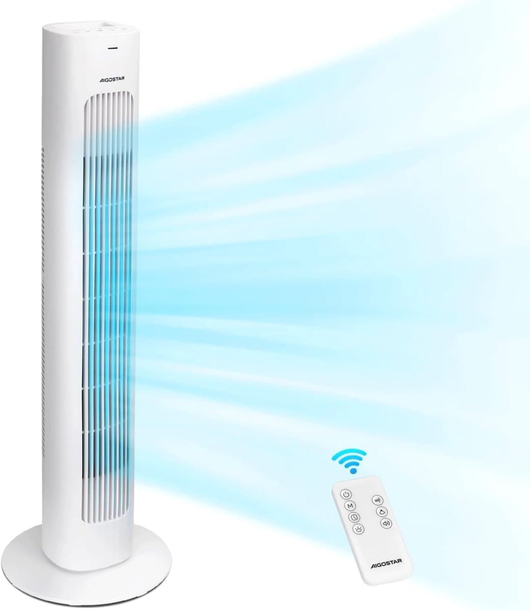 Torenventilator - Ventilator zonder bladen - Verkoeling in huis - Met afstandsbediening - 50 Watt - Wit — afbeelding 1