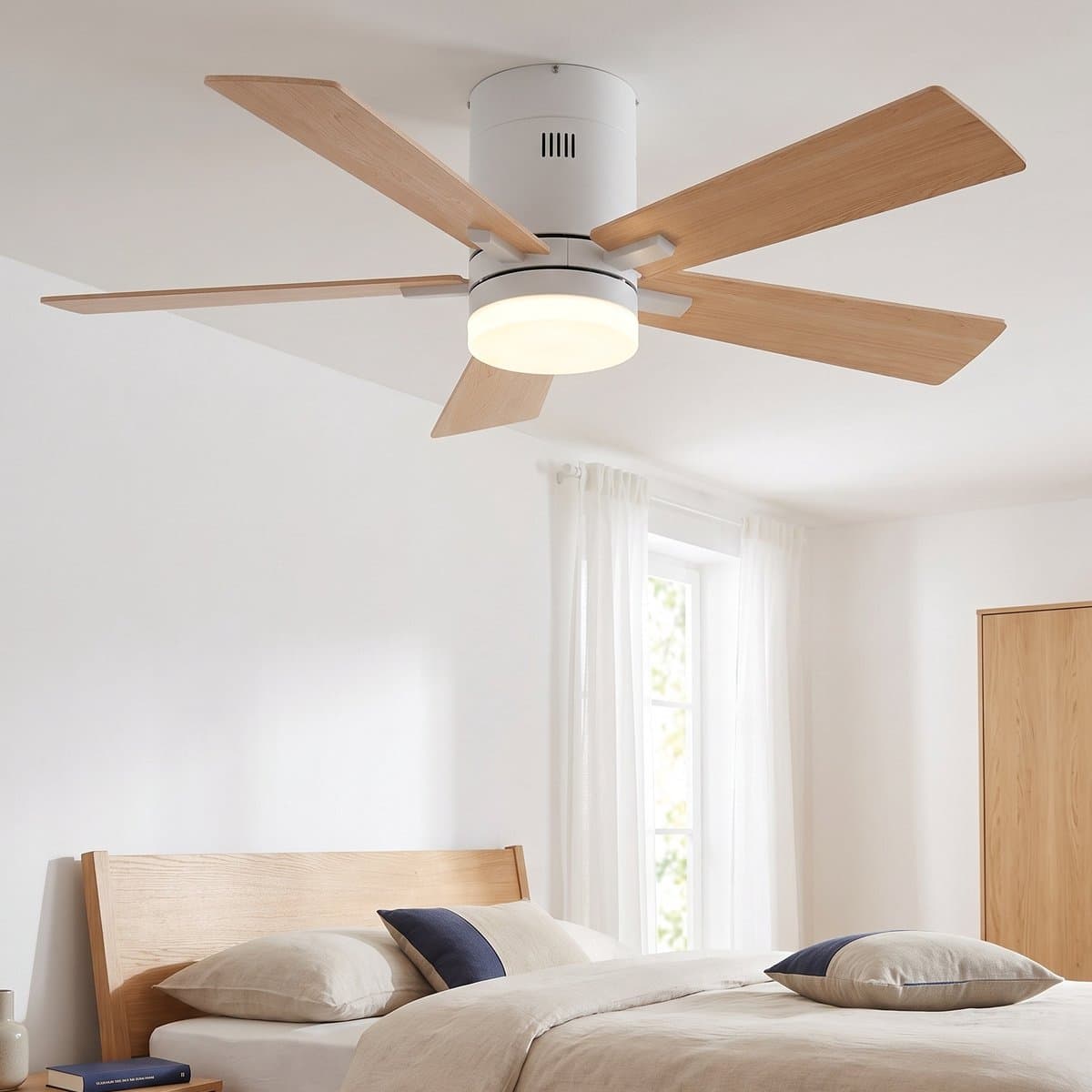 Plafondventilator met lamp - Diameter 106.6 cm - 6 snelheden & 3 kleuren - omkeerbare motor en stil - modern - Licht eiken — afbeelding 1