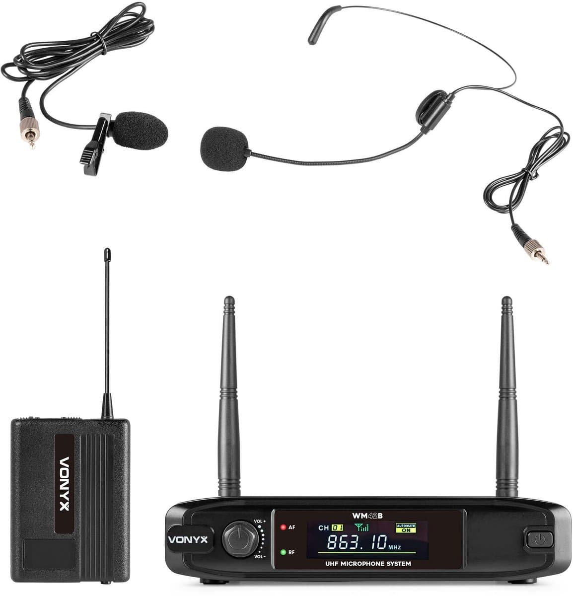 Draadloze microfoonheadset - Vonyx VM42B - UHF-microfoonset met dasspeld en headset - Zang en spraak — afbeelding 1