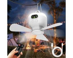 Oplaadbare Plafondventilator met Verlichting - Camping, Buiten - met Afstandsbediening, Timer, USB - voor Terras, Paviljoen - Wit - 1 Stuk