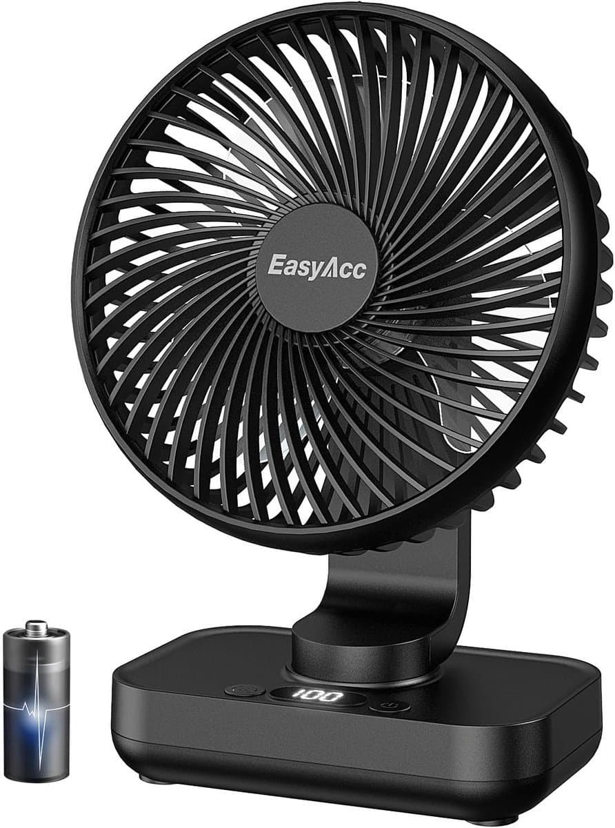Solvix tafel ventilator geluidloos - Tafelfan - Zwart - Automatische Oscillatie - Oplaadbare Accu - Voor Thuis en Onderweg — afbeelding 1