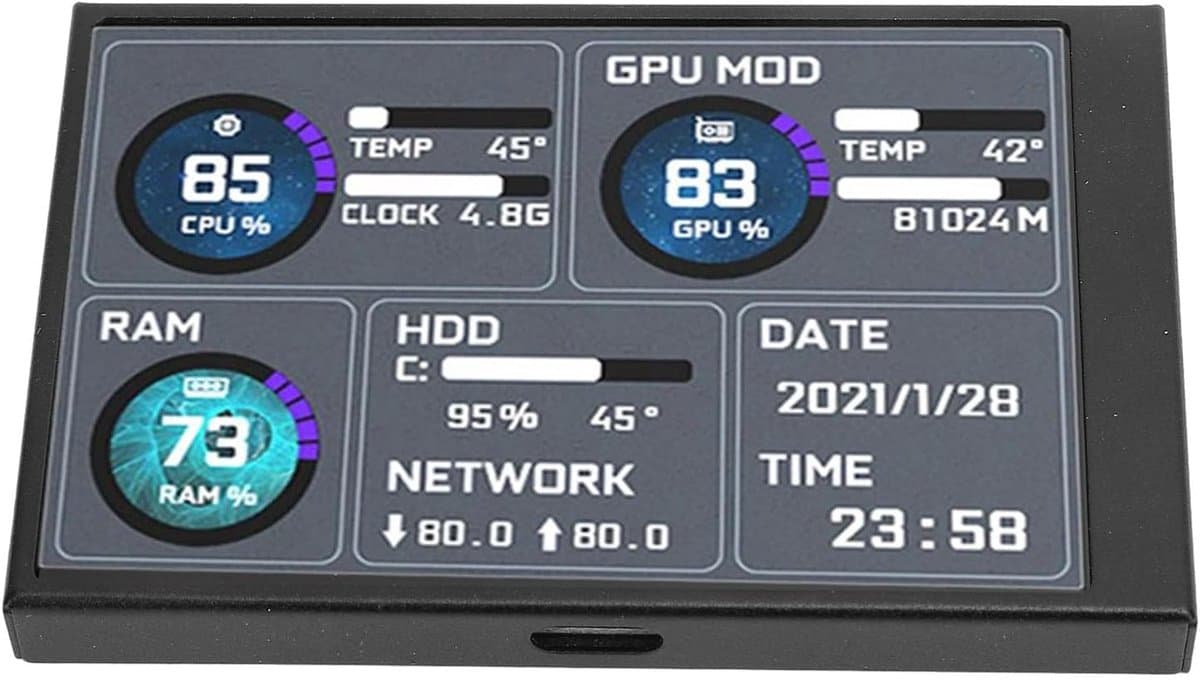 SnelShoppen - 3.5 Inch IPS USB Mini Scherm, Computer Temperatuur Monitor, PC CPU Gegevensweergave, USB C Onder-Display, PC Sensor Paneel, Temperatuurw — afbeelding 1