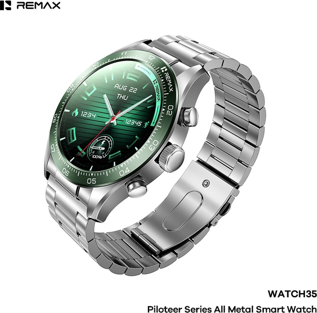 Remax WATCH35 Piloteer - Smartwatch - Volledig metalen behuizing - Groen — afbeelding 1