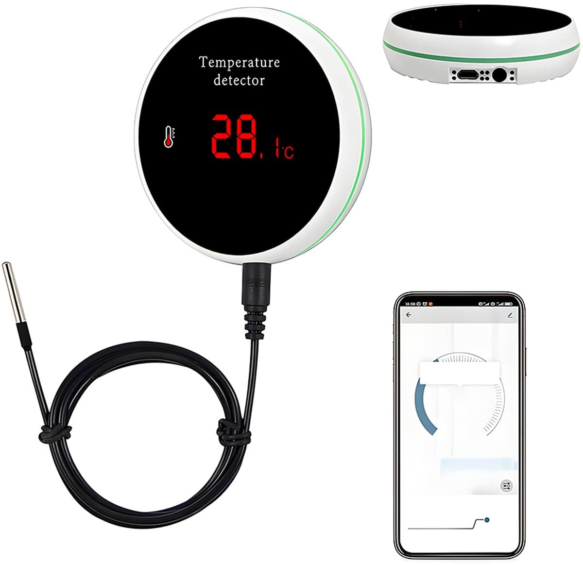 Graffiti Temperatuurdetector - Slimme Wi-Fi Thermometer - Temperatuursensor - Temperatuurregelaar - met Waterdichte Sonde - Wit — afbeelding 1