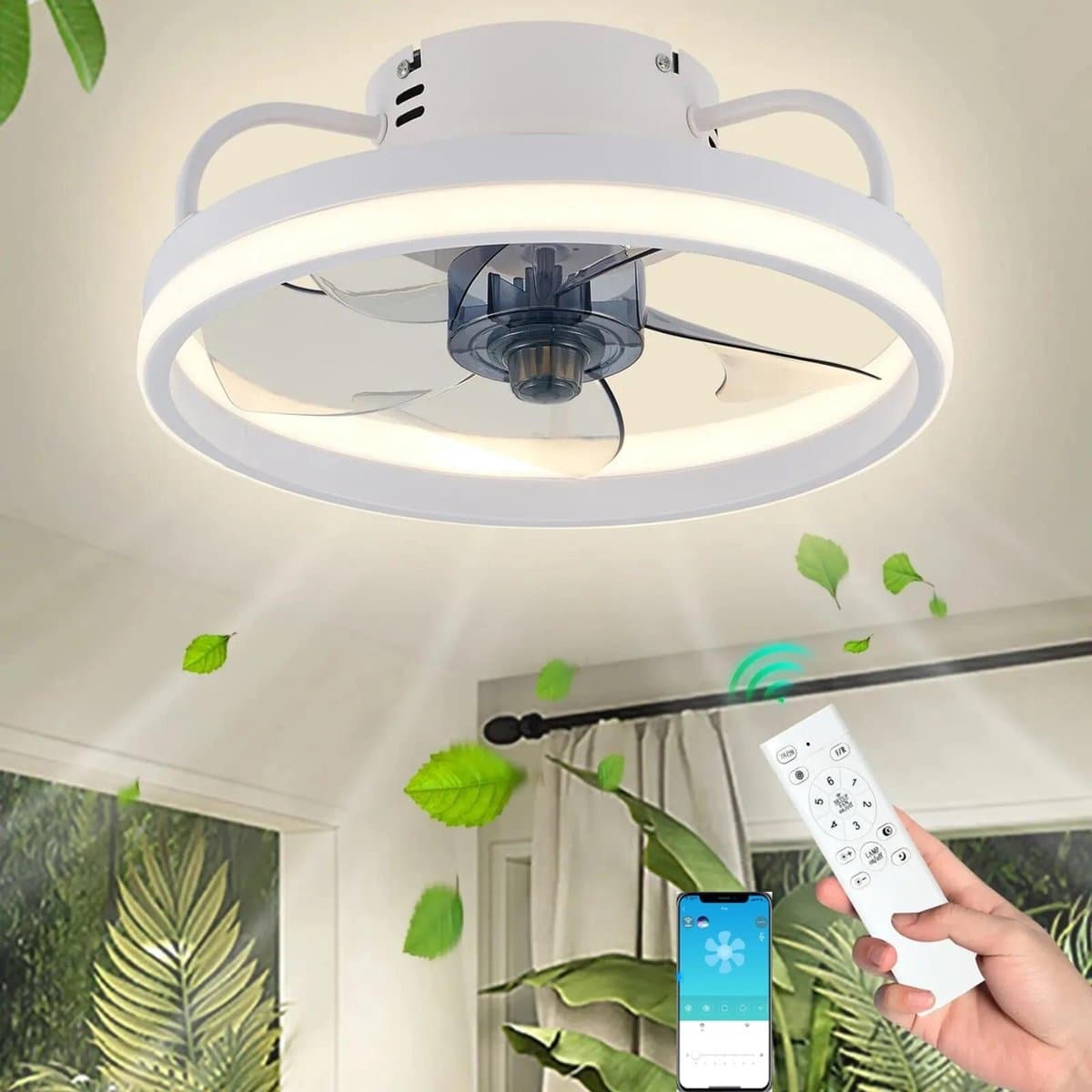 Lichtendirect- Plafondventilator met verlichting- 33 CM Wit - Smart Lamp - 6 Standen Ventilator – Plafonniere Keuken Lamp - Woonkamerlamp - Dimbaar met afstandsbediening- APP functie- — afbeelding 1