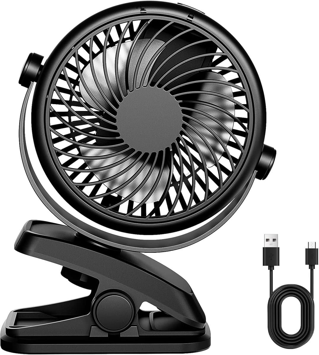Mini-USB-ventilator, stille clip, tafelventilator met oplaadbare batterij, 3 snelheden, 360 draaibare instelbare snelheden voor slaapkamer, kantoor, kinderwagen en camping — afbeelding 1