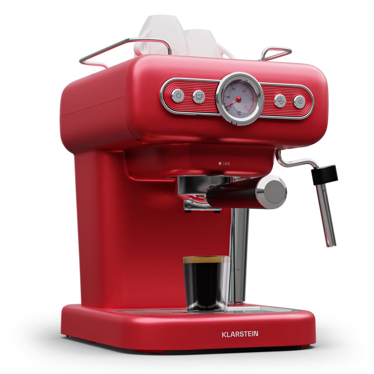Klarstein espressomachine met melkschuimer, 1,2 liter retro mini-espressomachine met portafilter, 950 watt kleine koffiemachine, roestvrijstalen koffiemachine voor cappuccino, latte en macchiato — afbeelding 1