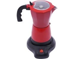 Elektrisch Koffiezetapparaat - Mokka Pot - Thuis Koffie Maken - Hoge Efficiëntie 480W - 6 Kopjes 300ml - Glanzend Rood