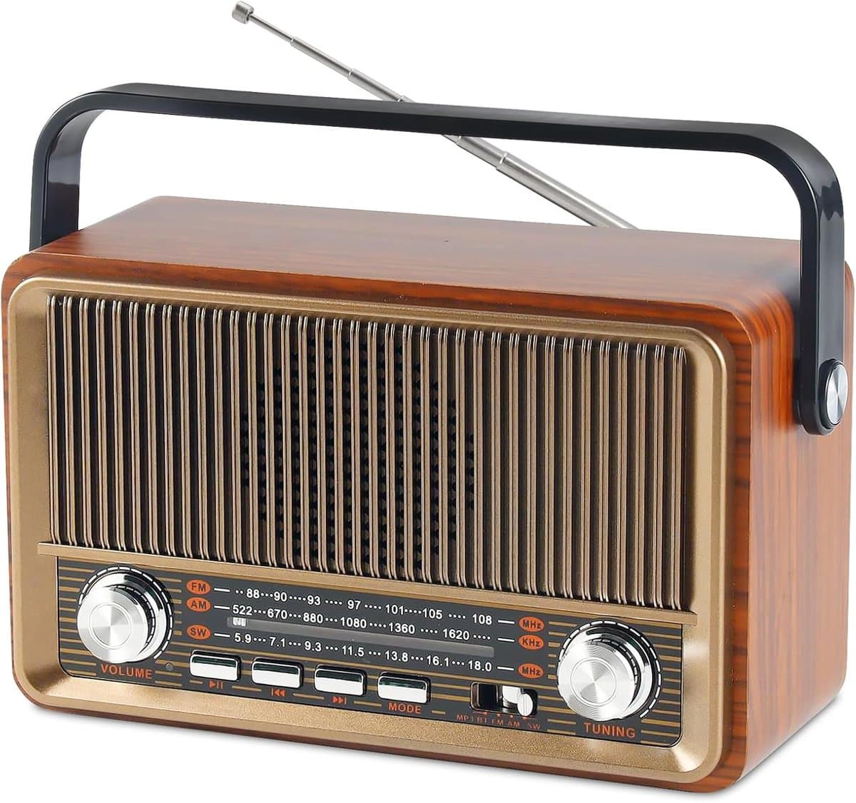Retro radio met Bluetooth, nostalgische kofferradio, klein, met AM/FM/SW3, USB/TF/AUX, oplaadbaar, keukenradio, vintage radio voor keuken, kantoor, outdoor — afbeelding 1