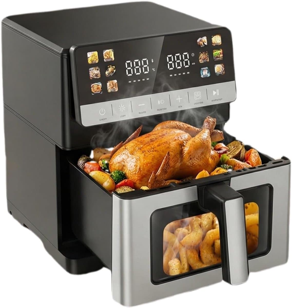 Heteluchtfriteuse XXL - Airfryer Keukenapparaat - Vetarm Koken - Twee Verwarmings-elementen - 10 Liter Capaciteit - Zilver Vierkant — afbeelding 1