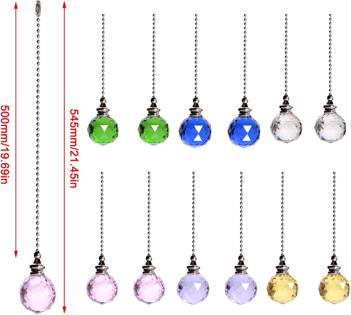 Plafondventilator Trekketting - Kristal Trekkoord Lamp - Ventilator Bediening - Prismatische Kristal Bal - 50 cm Ketting - Roze — afbeelding 1