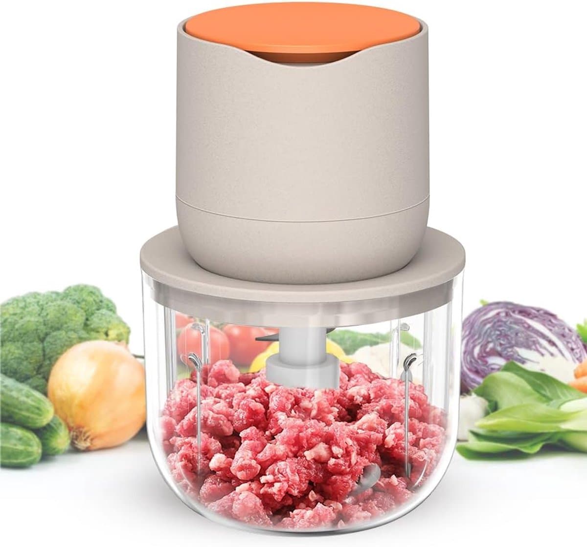 Draadloze elektrische keukenmachine, kleine elektrische hakmolen van 600 ml, geschikt voor het hakken en mixen van vlees, uien, groenten, knoflook, babyvoeding en andere voedingsproducten. — afbeelding 1