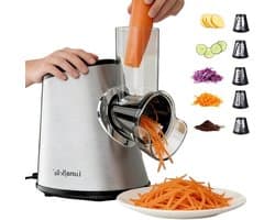 Elektrische Groentesnijder - Keukenmachine Kaasrasp - Snel Ingrediënten Snijden - 5 Professionele Messen - 800 Watt Motor - Zilver