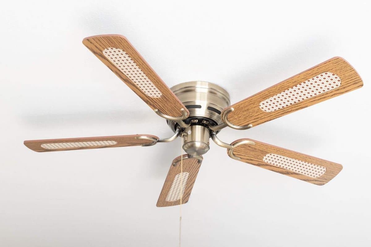 Platte Plafondventilator 105 cm Messing Antiek met Keerbare Houten Bladen — afbeelding 1