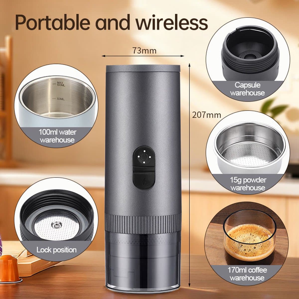 Torngat NomadBrew Pro - 3-in-1 Zelfverwarmende Draagbare Espressomachine 20 Bar - Premium Reis Koffiezetapparaat, Koffie Apparaat en Koffie Machine voor Auto, Camping, Camper en Onderweg - Voor Gemalen Koffie, NS en DG Capsules - 7800mAh - Zilver — afbeelding 1