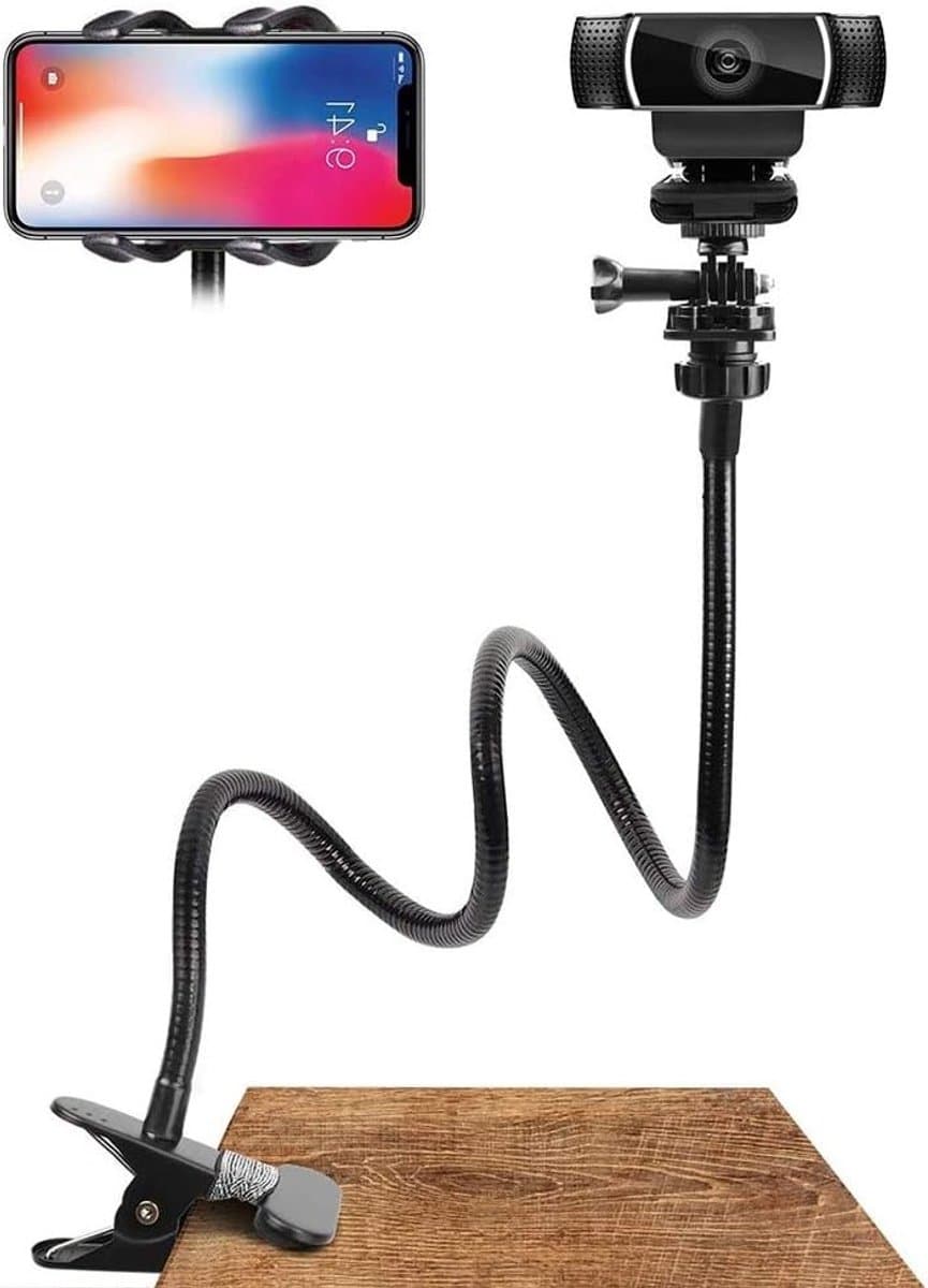 Verstelbare Webcam Stand met Flexibele Arm en 360° Rotatie voor Telefoons en Tablets, Desk en Bedhouder — afbeelding 1