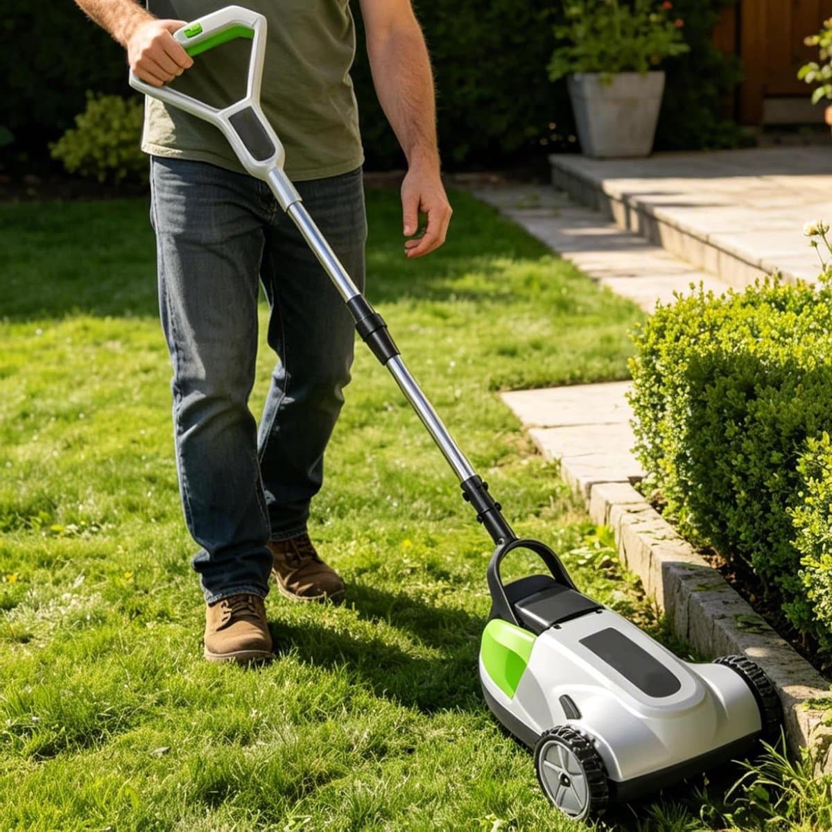 Elektrische Grasmaaier - Accu Grasmaaier Grastrimmer - Gazononderhoud Tuinieren - Automatische Uitschakelbeveiliging - 21 cm Maaibreedte - Meerkleurig — afbeelding 1