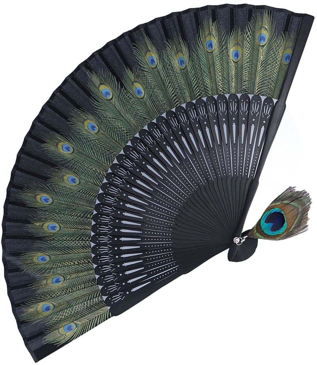 Dailygoods - Dailygoody - Bamboeventilator - Opvouwbare ventilator - Elegant design - Pauwenpatroon - Draagbaar voor dansvoorstellingen - Herbruikbaar — afbeelding 1