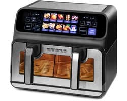 Sinaopus 802 - Digitale Airfryer XXL - 9L - Dubbele Mand -Onafhankelijke Snelle Opwarming – 10 Programma’s – 4 Personen