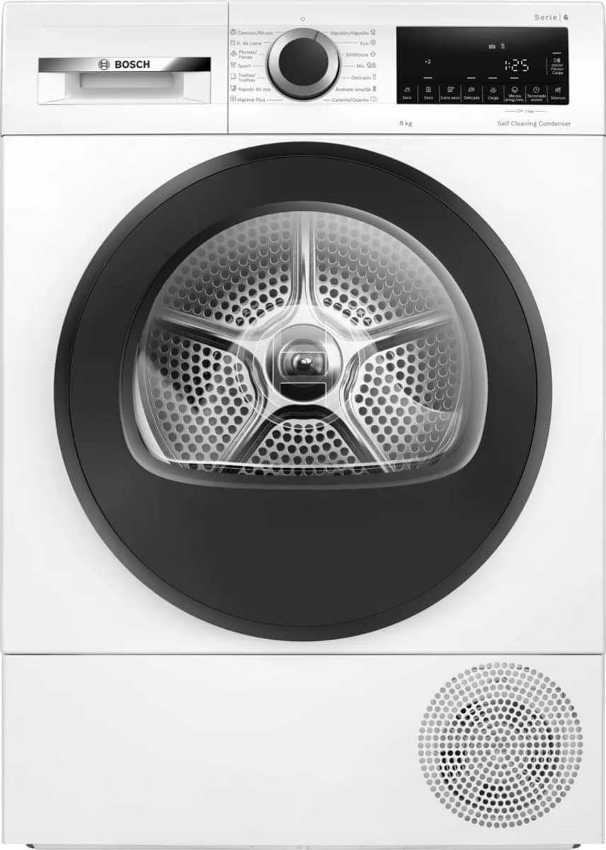 Bosch Serie 6 WQG235D1ES, Vrijstaand, Voorlader, Warmtepomp, Wit, Knoppen, Draaiknop, Rechts — afbeelding 1