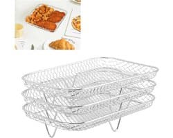 3 delige - kookrek - grillrek - Geschikt voor Airfryer Rek - Dehydratorrek voor airfryer ove - gelaagde dehydrator rekken - stapelbaar - meerlagig roestvrijstalen droogrek - rechthoekig - RVS - zilver - 19*13*9 cm