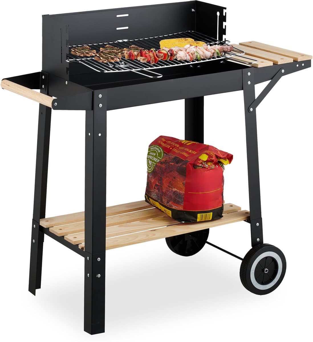 houtskoolbarbecue - met wielen - in hoogte verstelbaar rooster - windvanger — afbeelding 1