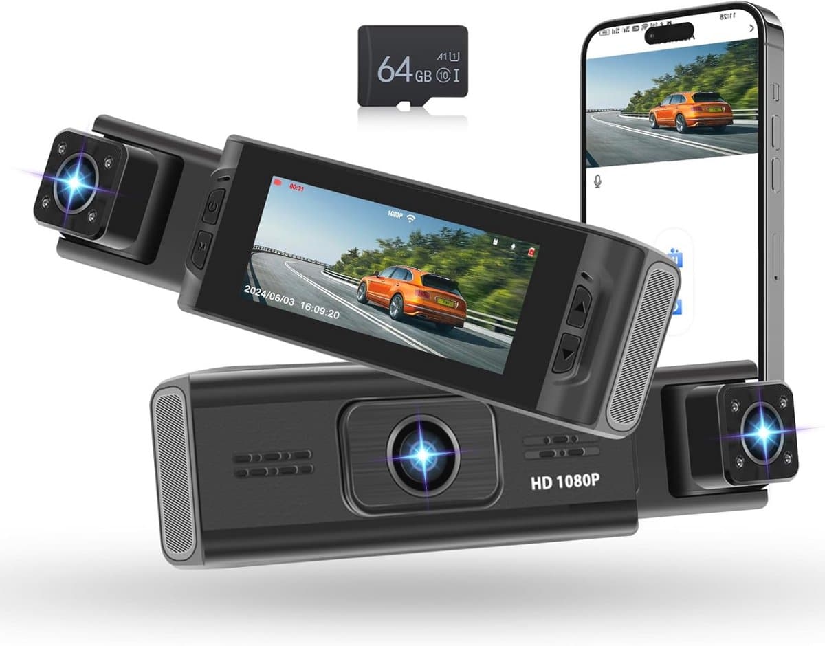 Dashcam voor en achter met 3,16 inch IPS-scherm en WiFi-verbinding - 1080p HD autobeveiligingscamera — afbeelding 1