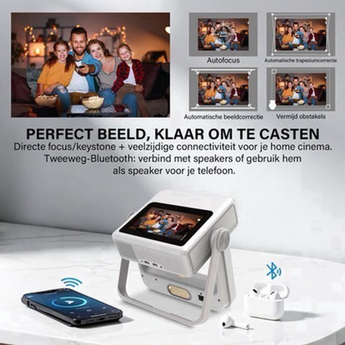 Beamer 1200 ANSI Lumen - Full HD 1080p Resolutie - LCD Scherm - WiFi 6 Bluetooth - Draagbare Thuisbioscoop Projector — afbeelding 1