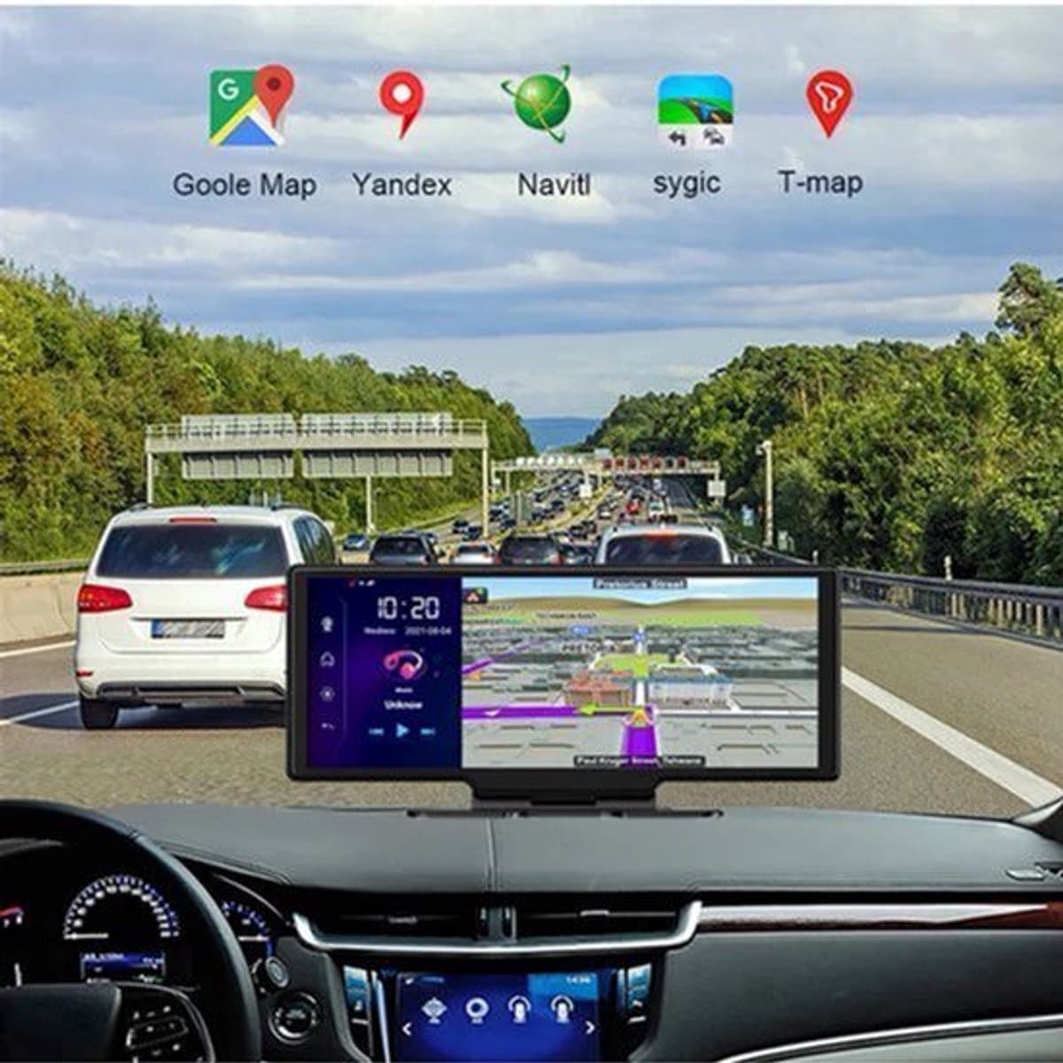 Dashcam voor Auto - 10.26” Dashcam ADAS GPS Navigatie - Android 8.1 - Remote Monitor & Rijassistentie - 2G With 10m RCC - Zwart — afbeelding 1