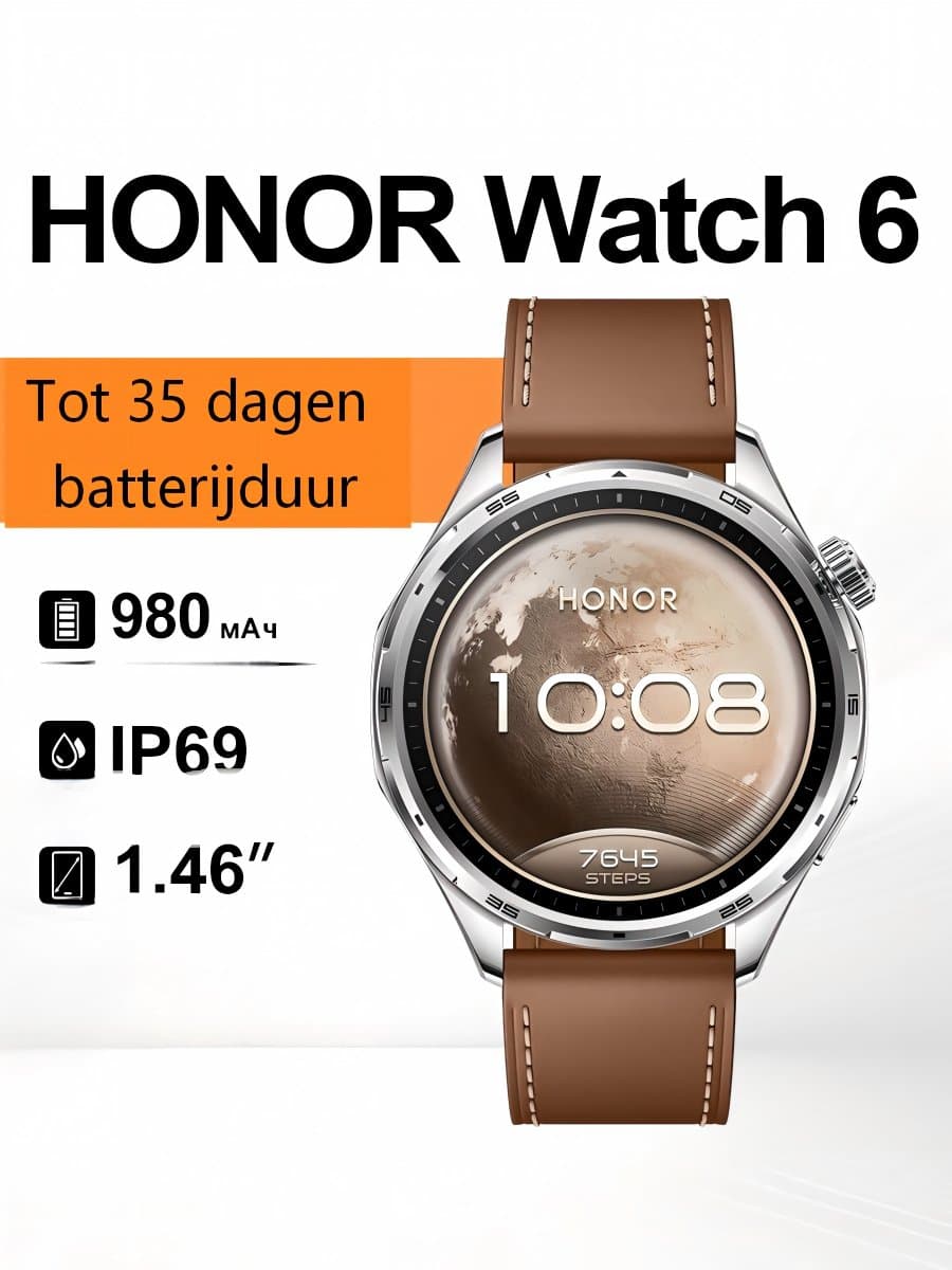 Honor Watch 6 Smartwatch – AMOLED – GPS – 35 dagen batterijduur – Bruin — afbeelding 1