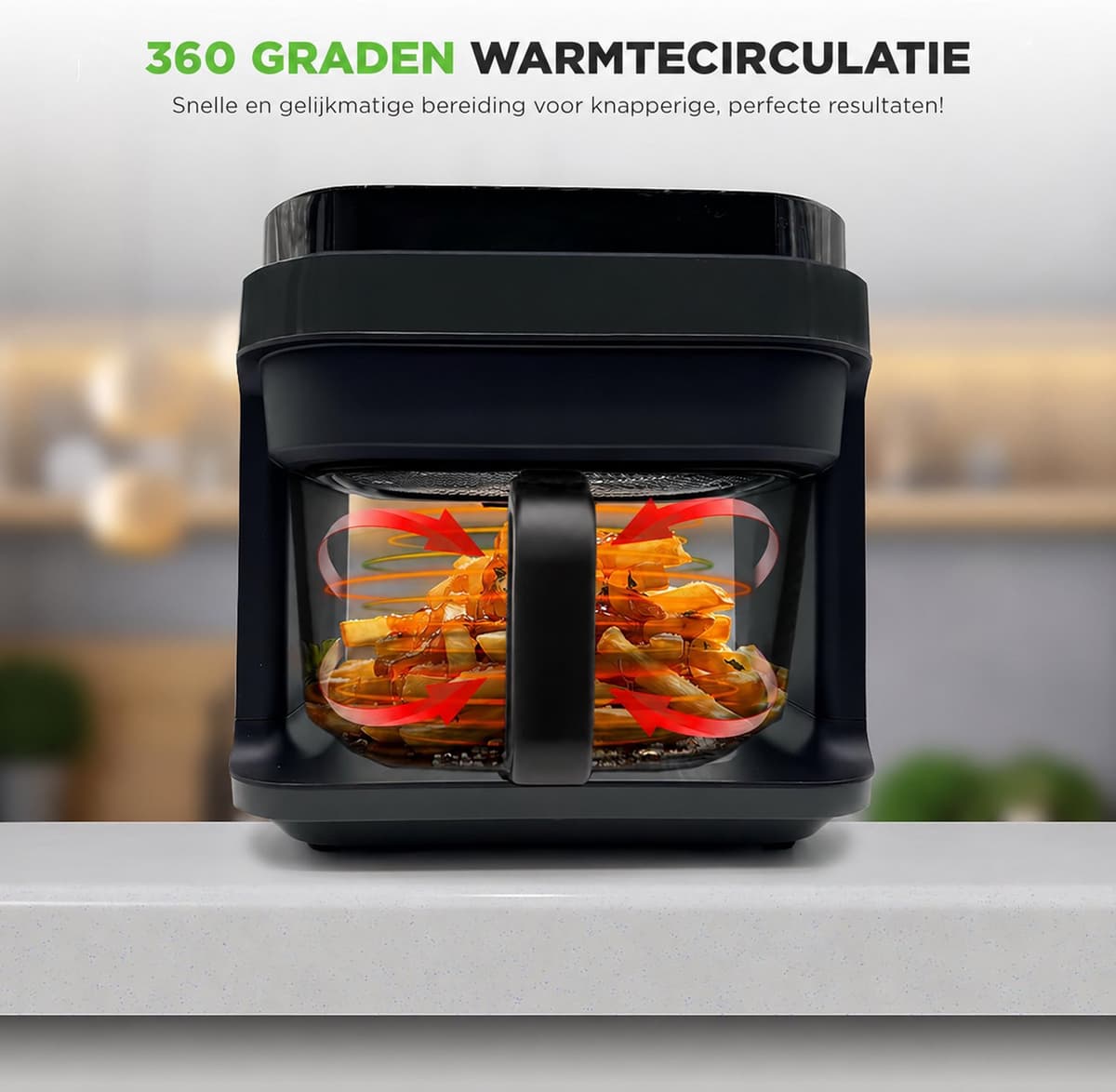 airfryer met stoomfunctie - Heteluchtfriteuse - Zwarte kleur - Digitale Air Fryer - 5,5L - 1200W - Meer Kookfuncties - Kijkvenster - 360° Heteluchttechnologie - Touchscreen - Vaatwasmachinebestendige Onderdelen — afbeelding 1
