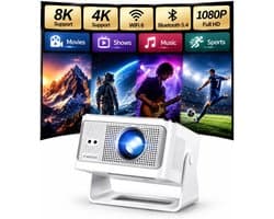 Mini Beamer - Android 14 Smart Projector - Native 1080P - 4K Ondersteuning - 600 ANSI Lumen - Autofocus en Automatische Keystone - WiFi 6 - Bluetooth 5.4 - 180° Draaibaar - 15 W Luidspreker - HY350MAX