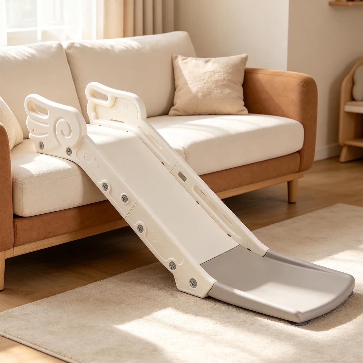 Bankglijbaan voor kinderen, kinderglijbaan voor bank en bed, indoor speelglijbaan voor jongens en meisjes jaar (crèmewit) — afbeelding 1