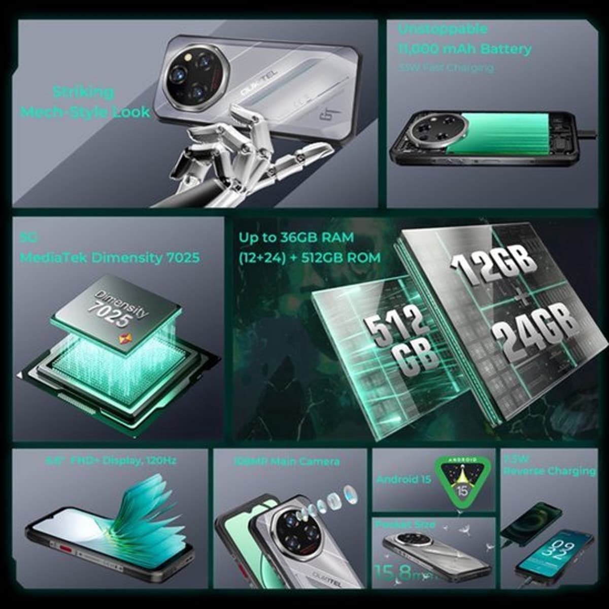 Smartphone Zilver - 512 GB Opslag - 12 GB RAM - 6.6 Inch FHD+ Scherm - Android 15 - Robuust Mobiel — afbeelding 1