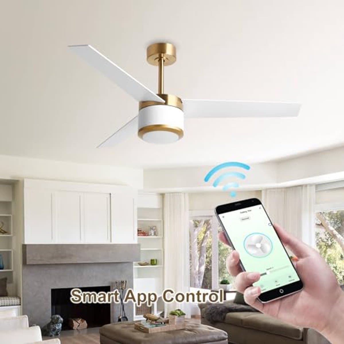 Plafondventilator met Verlichting en Afstandsbediening - 132 cm, 6 Snelheden, Timer, DC-motor, Wifi en Alexa Bediening — afbeelding 1
