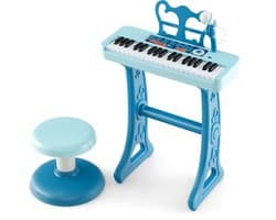COSTWAY 37 toetsen kinderkeyboard, kinderpiano elektronisch met kruk, microfoon en muziekstandaard, kinderpiano met afneembare poten, pianotoetsenbord voor kinderen vanaf 3 jaar(blauw)