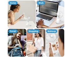 Oplaadbare Mini USB Ventilator - Stil, Draagbaar en Instelbaar in 4 Snelheden met Spiegel - Krachtige Mini Ventilator voor Thuis, Kantoor, Reizen en Buiten