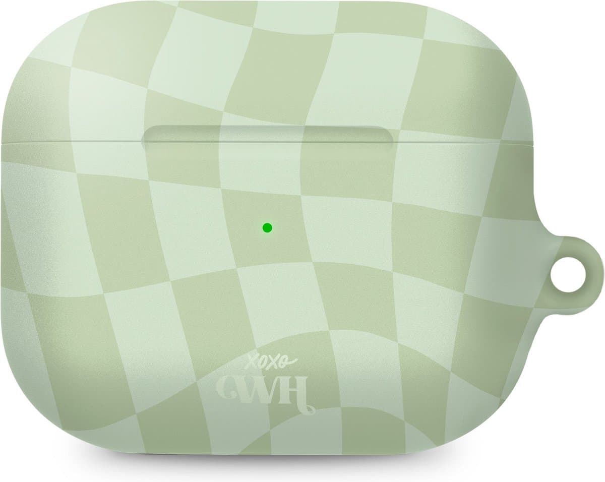 xoxo Wildhearts hoesje geschikt voor AirPods Pro 2 - Pretty Pistache - Matte - Ook als telefoonhoesje verkrijgbaar - schokbestendige case - koptelefoon hoesje - Mat - Beschermhoes met golvende blokjes - Golven - Groen — afbeelding 1