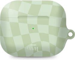 xoxo Wildhearts hoesje geschikt voor AirPods Pro 2 - Pretty Pistache - Matte - Ook als telefoonhoesje verkrijgbaar - schokbestendige case - koptelefoon hoesje - Mat - Beschermhoes met golvende blokjes - Golven - Groen