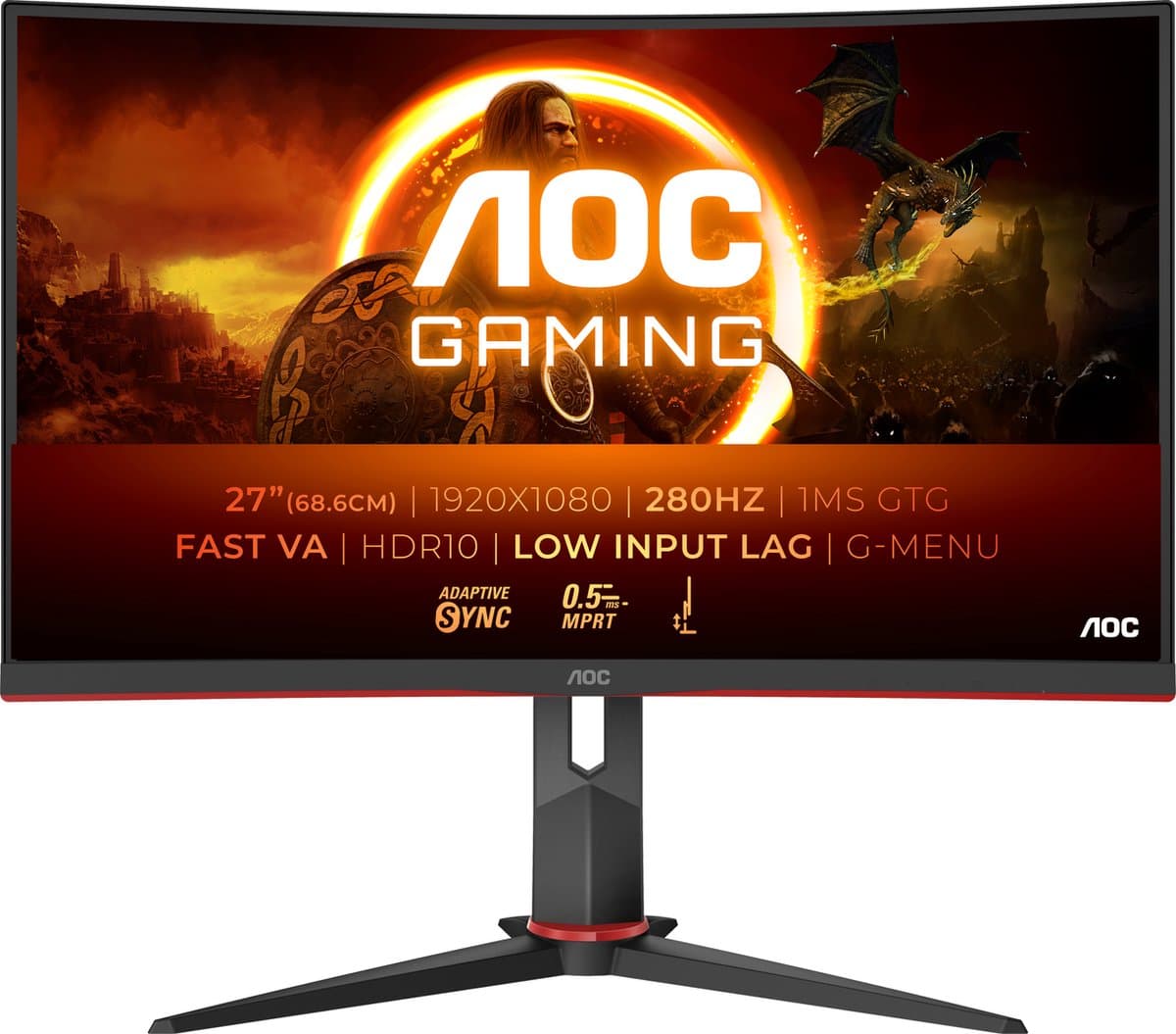 AOC G2 C27G2Z3/BK - Full HD Curved Gaming Monitor - 280hz - 0.5ms - 27 inch — afbeelding 1