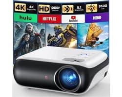 Mini Beamer 1080p – 4K-ondersteuning, Bluetooth 5.1, Draagbare Full HD Projector met Ingebouwde Speaker, 200” Grootbeeld – Compatibel met Smartphone, HDMI, USB, TV-stick & PS5