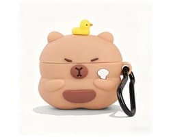 Namajunas - Case geschikt voor Apple AirPods Pro 4 hoesje - Hoesje Geschikt voor AirPods Pro 4 Hoesje Siliconen Case - optimale bescherming - Valbescherming - Capibara Hoesje Siliconen Case - Met karabijnhaak - Capybara
