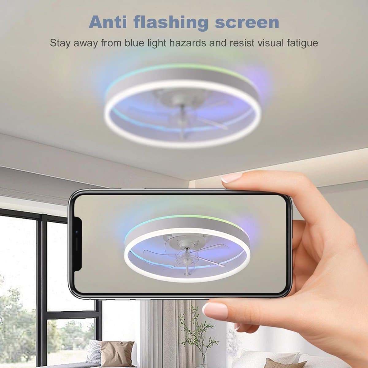 Plafondventilator met Verlichting en Afstandsbediening – Moderne Slaapkamer Ventilator met RGB Dimbare LED en Stil Design — afbeelding 1