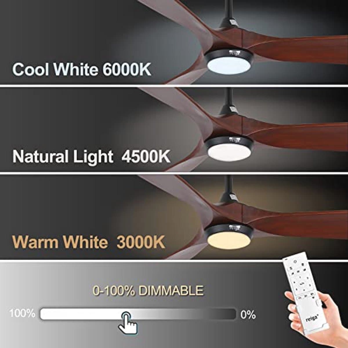 Moderne plafondventilator 178 cm met dimbare LED-verlichting, afstandsbediening, app-compatibel en omkeerbare motor — afbeelding 1